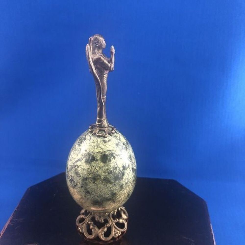 Green Marvel Egg With Brass Angel On Top - Picture 3 of 10